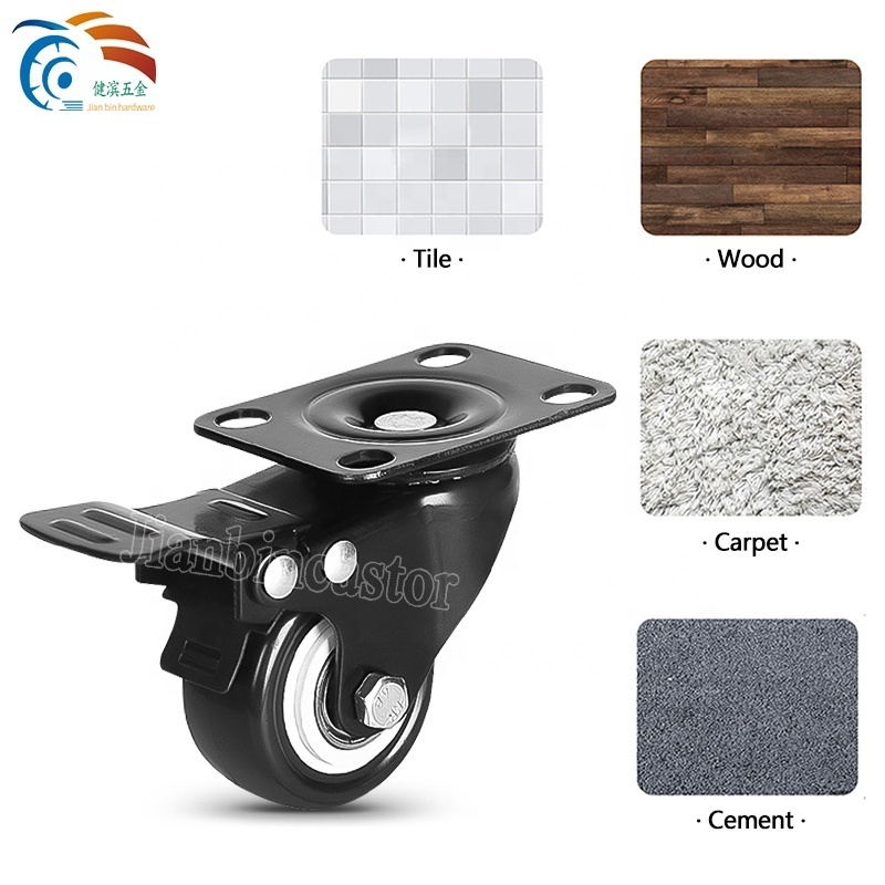 2 Inch PVC Swivel Plate Locking Casters Wheels Set of 4  Anti-wear Smooth Casters with brake