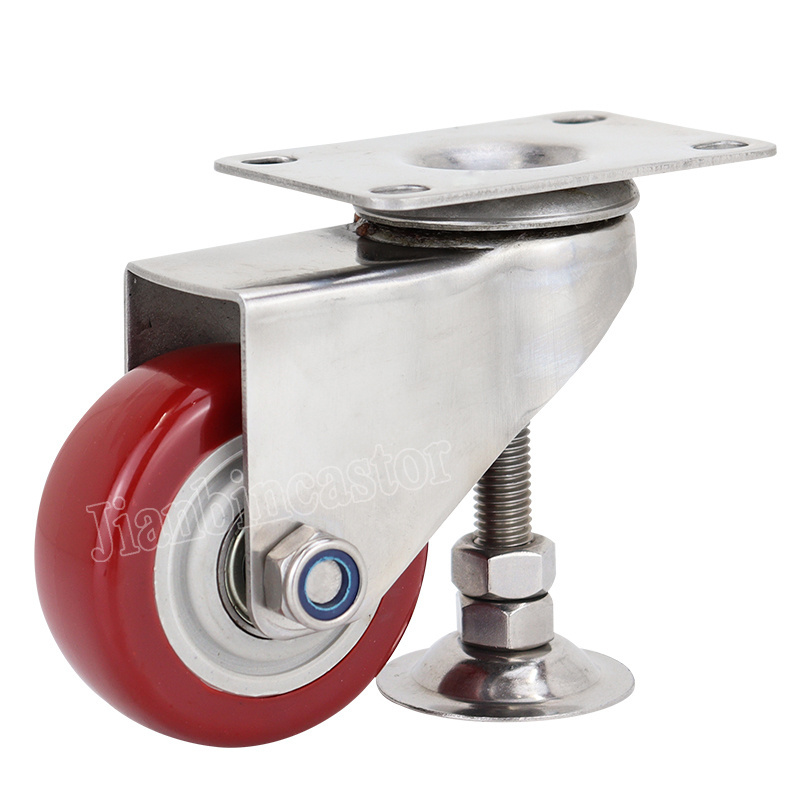 304 Stainless Steel Height Adjustable caster wheels 50mm rubber foot cup Medium heavy duty adjustable nylon caster