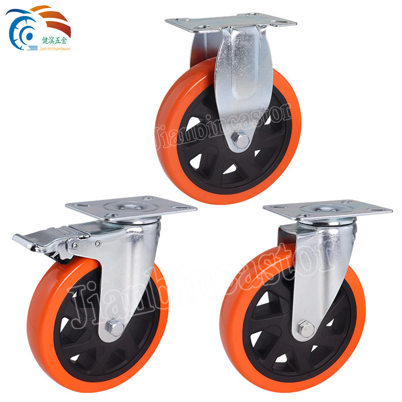 150mm PVC Orange Red Castor Swivel Trolley Industrial 6 Inch Heavy Duty Caster Wheels damp caster