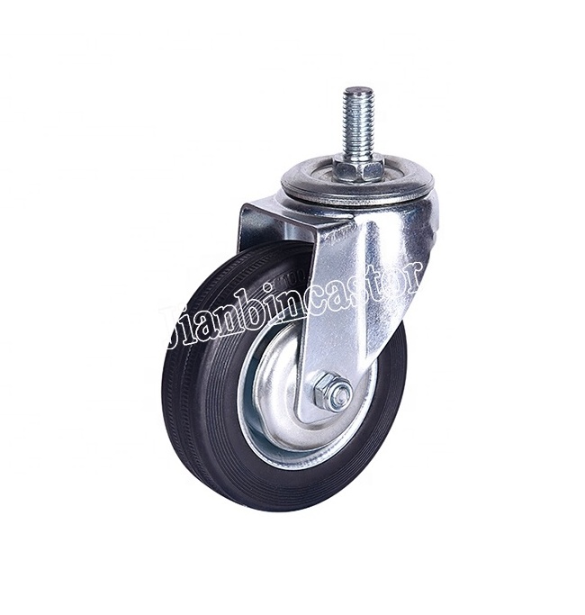 black rubber castor medium duty  industrial rubber swivel  caster wheels 8''  threaded stem casters