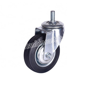 black rubber castor medium duty  industrial rubber swivel  caster wheels 8''  threaded stem casters