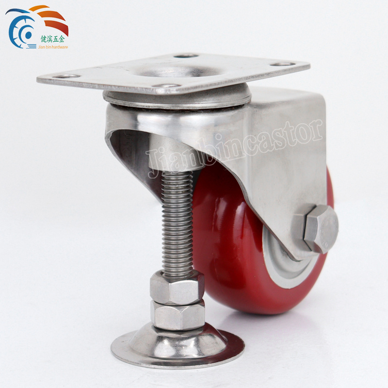 304 Stainless Steel Height Adjustable caster wheels 50mm rubber foot cup Medium heavy duty adjustable nylon caster