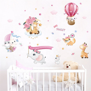 Cheap Price Sweet Pink Animals Diy Cartoon Wall Sticker For Children's Room Kindergarten