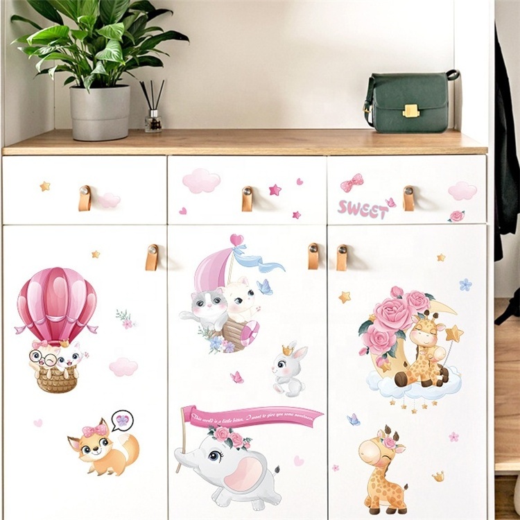 Cheap Price Sweet Pink Animals Diy Cartoon Wall Sticker For Children's Room Kindergarten