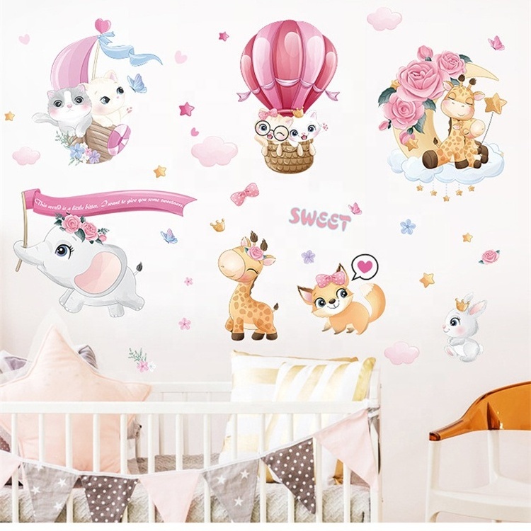 Cheap Price Sweet Pink Animals Diy Cartoon Wall Sticker For Children's Room Kindergarten