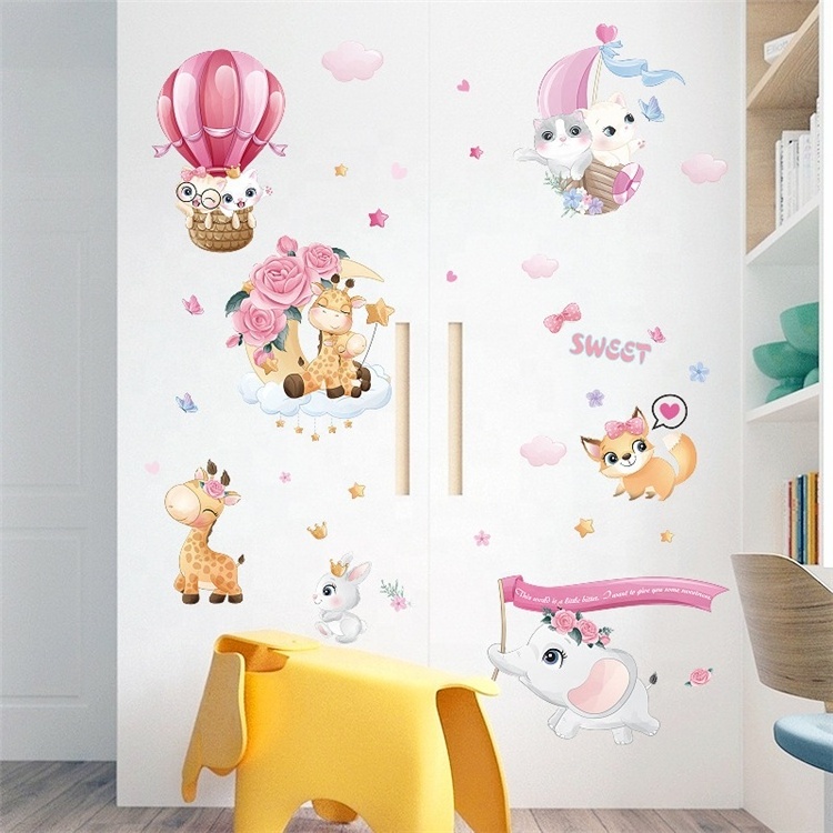 Cheap Price Sweet Pink Animals Diy Cartoon Wall Sticker For Children's Room Kindergarten