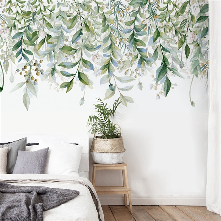 Nordic Green And Blue Leaves Home Decoration Diy Wallsticker Removable Wall Paper For Bedroom Living Room Kids Room