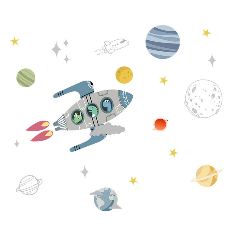 Wallsticker Rocket Space Design Wall Paper Wall Sticker Waterproof Decoration For Kids Boy Bedroom