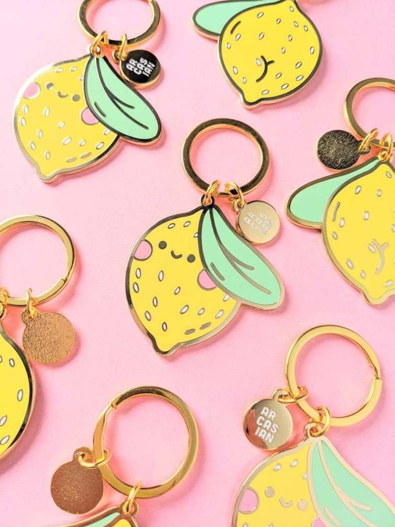 New Summer Cute Fruit Metal Keychain Lemon Hard Enamel Key Ring