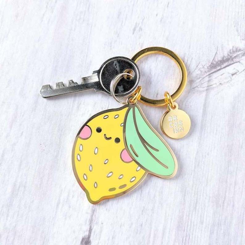 New Summer Cute Fruit Metal Keychain Lemon Hard Enamel Key Ring