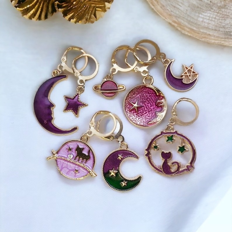 Factory Celestial Cat Charms Custom Knitting Stitch Markers Crochet Locking Knitting Stitch Counter Gold color