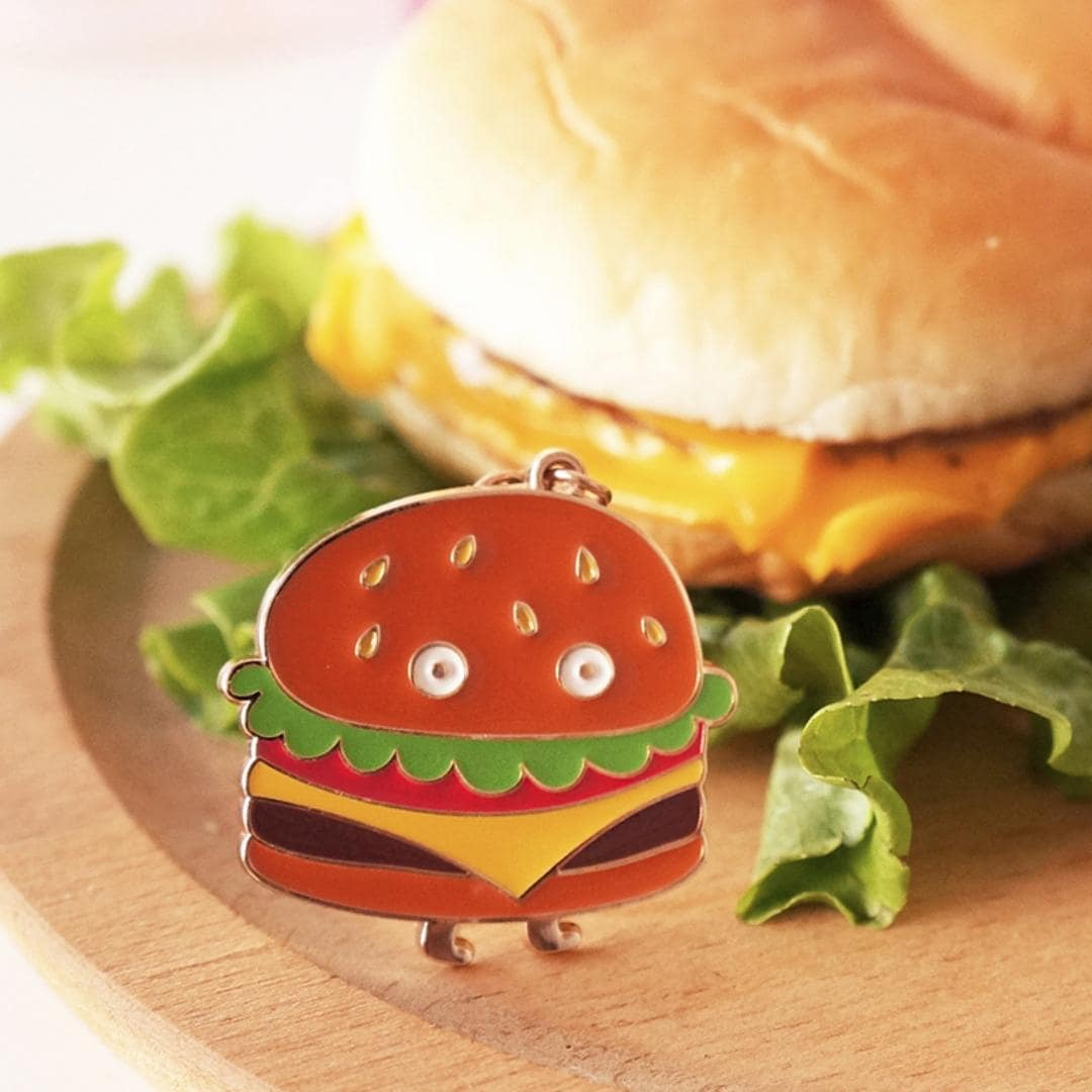 Fizzy Button Gifts Burger Keyring with Enamel Charm and Gold Tone Keychain Custom Keychains Laser Engraving Blanks