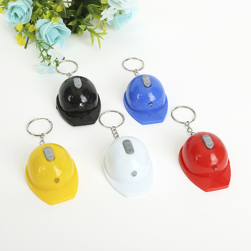 Custom Logo Cheap 3D Mini Safety Helmet Plastic Keychain Bottle Opener Hard Hat Keychain With Led