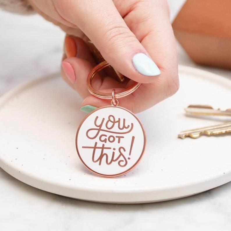 Custom Enamel Key chain Rose Gold Plated Motivational Metal Keychain Hard Enamel Keyring With back Card