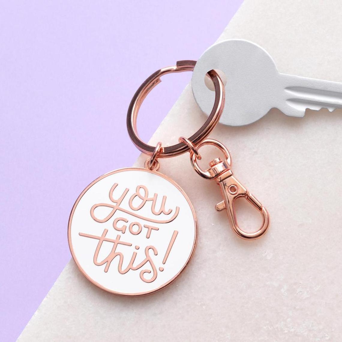 Custom Enamel Key chain Rose Gold Plated Motivational Metal Keychain Hard Enamel Keyring With back Card