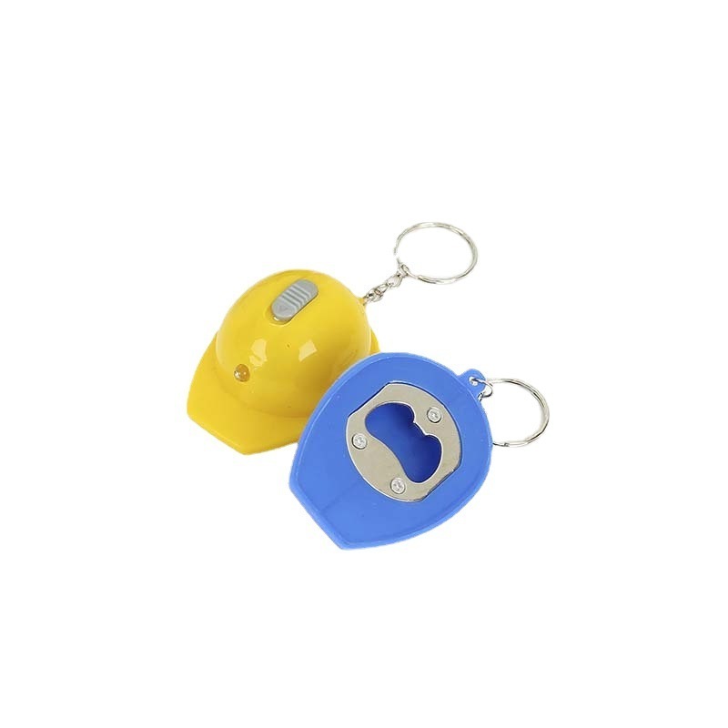 Custom Logo Cheap 3D Mini Safety Helmet Plastic Keychain Bottle Opener Hard Hat Keychain With Led