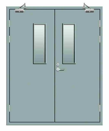 Commercial Single or Double Swing Fireproof Steel Emergency Exit Door with Panic Bar