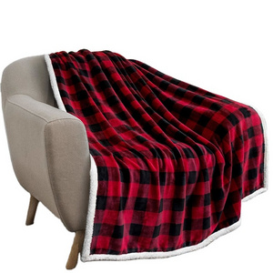 Winter warm Comfy 60" x 50"  Bedding flannel sherpa blanket custom Plaid Plush Fleece and Sherpa double layers Throw Blanket