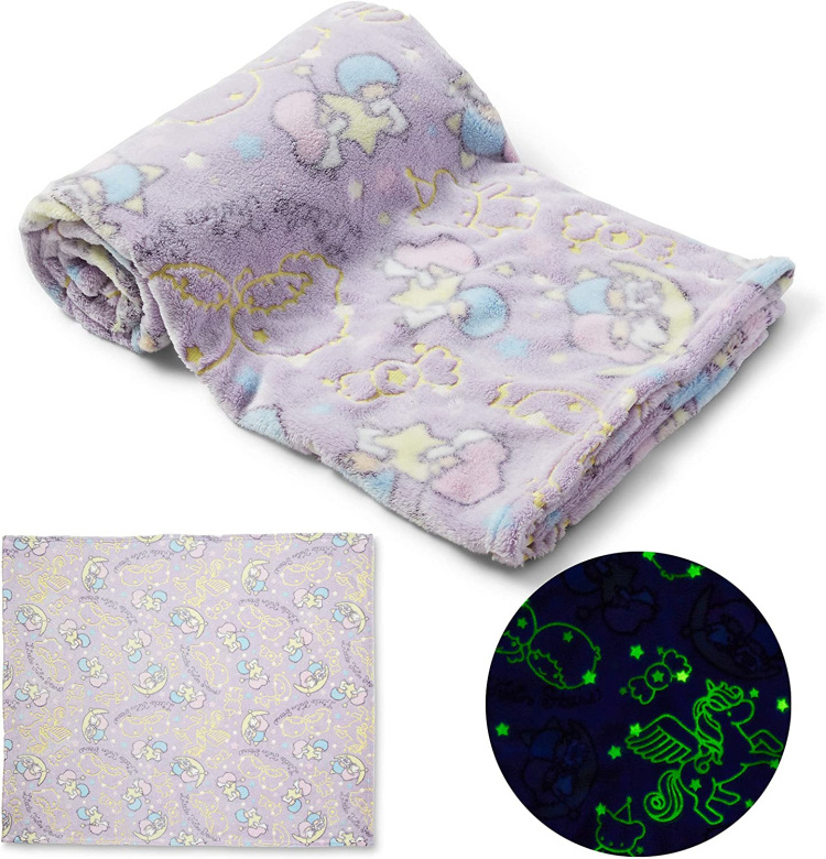 Cute Star design kids flannel blanket baby blanket fleece glow in the dark throw blanket gift for kids girls