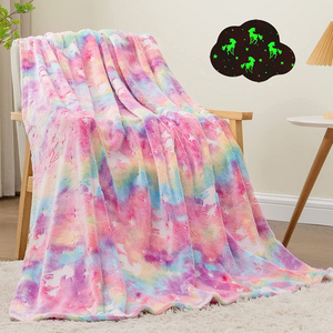 100% Polyester Flannel magic Luminous children blanket Customized Pattern Star unicorn Glow in The Dark Blankets for kids