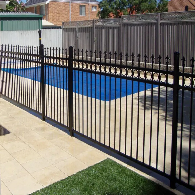 High tension 4 ft  6 ft  or 8 ft powder coated galvanized picket wrought iron fence panels