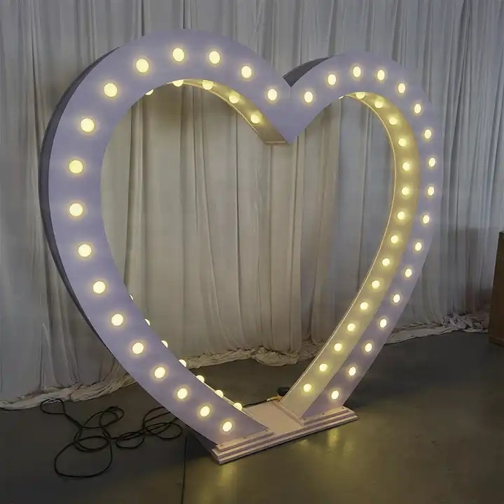 PVC Acrylic Heart Shaped LED Wedding Decorations Backdrop Centerpieces Arches Golden Decorative Background Frame