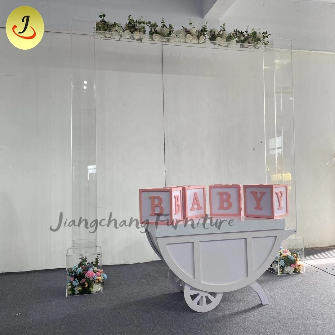 new wedding party Cinderella carriage special design acrylic arms wedding decoration cake cart