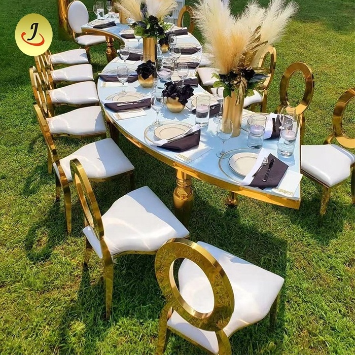 luxury hotel furniture stainless steel MDF top event table decoration gold serpentine table dining table for wedding used