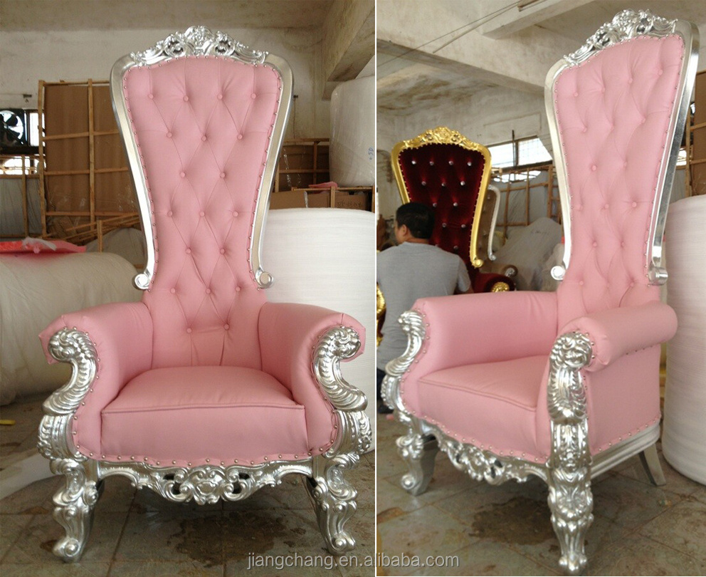 Hotel Furniture Wooden Luxury carving French Baroque White Gold High Back cheap leather Queen King Throne Wedding Chairs JC-SF06