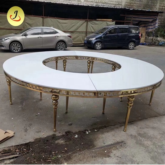 luxury hotel furniture stainless steel MDF top event table decoration gold serpentine table dining table for wedding used