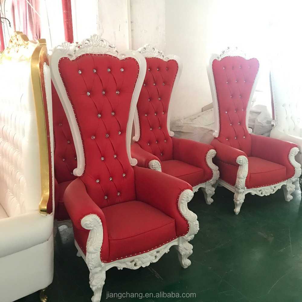 Hotel Furniture Wooden Luxury carving French Baroque White Gold High Back cheap leather Queen King Throne Wedding Chairs JC-SF06