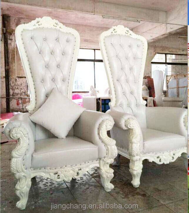 Hotel Furniture Wooden Luxury carving French Baroque White Gold High Back cheap leather Queen King Throne Wedding Chairs JC-SF06