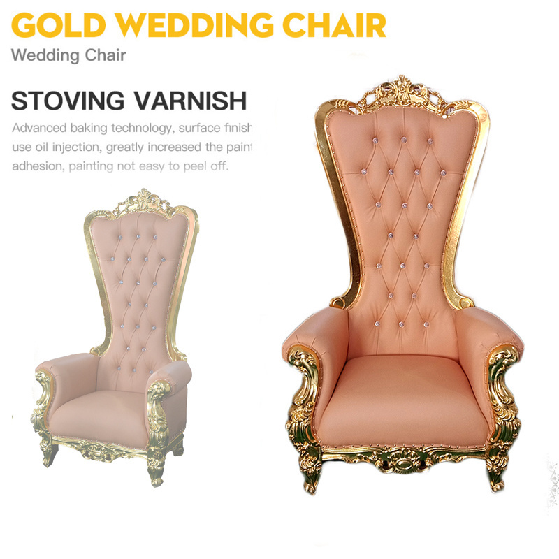 Factory supply Modern high back golden wedding king throne Chair For Bride And Groom