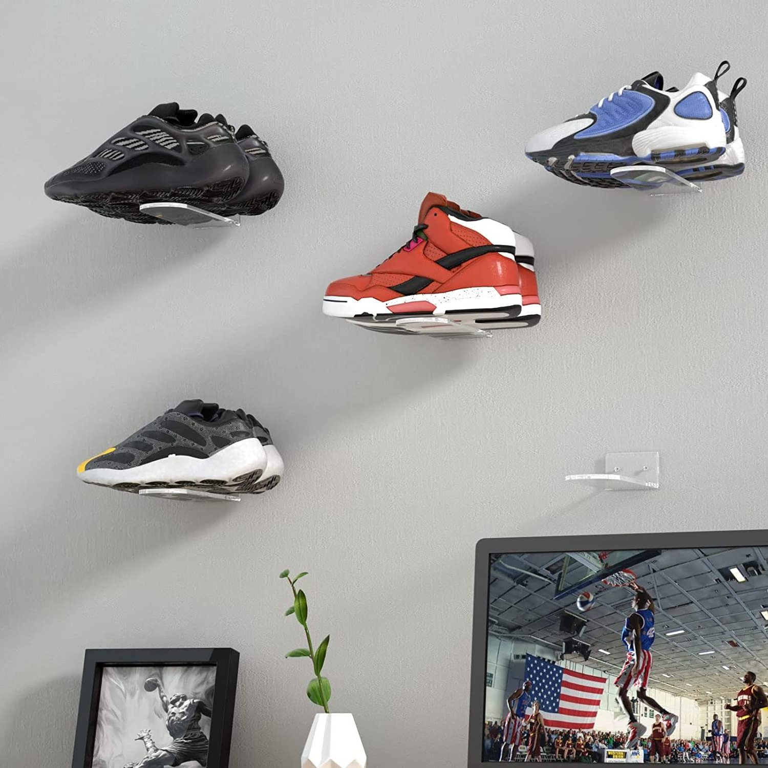 clear Shoe Display Shelf for Wall Floating Shoe Shelves Wall Mounted Clear Acrylic Sneaker Shelves to Show Top Shoes