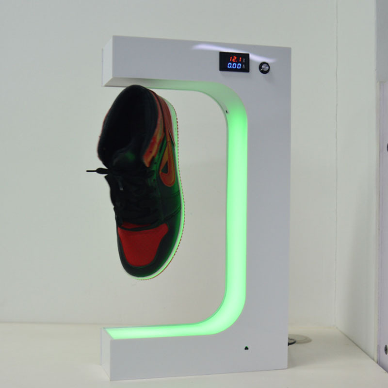 Floating Shoe Display Magnetic Levitating Sneaker Stand Holder Rotation Acrylic Rack with LED Light for Gift Advertising