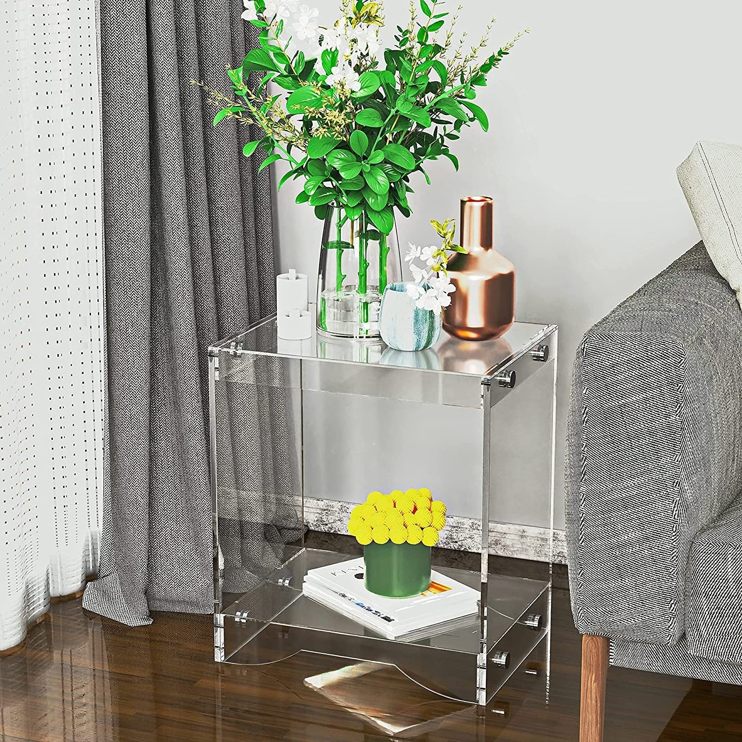 Modern Design Clear Acrylic Home Decor Display Nightstand/Decorative End Table/Bedside Tables (Clear)