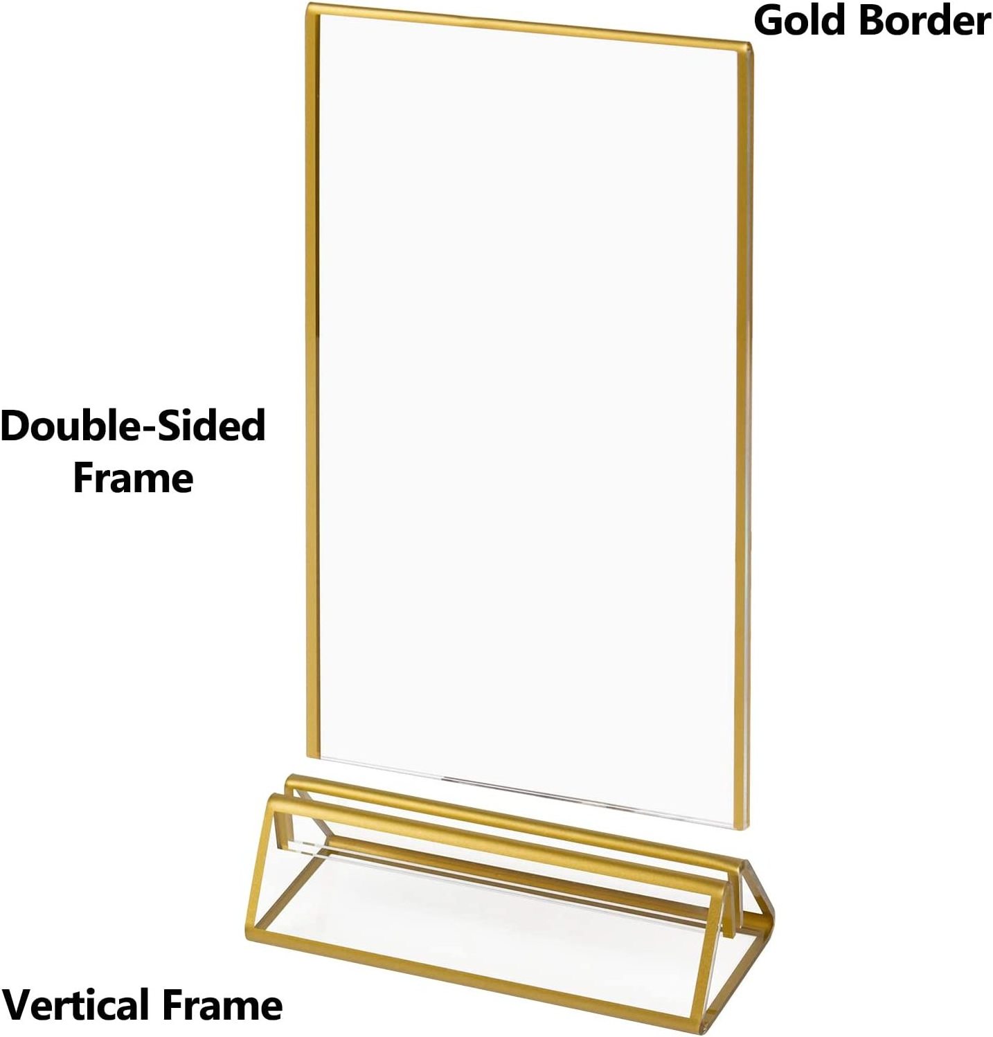 Acrylic Sign Holders Gold Border 4x6 Gold Clear Picture Frames Vertical Stand Double Sided Menu Holder Display for Wedding Table