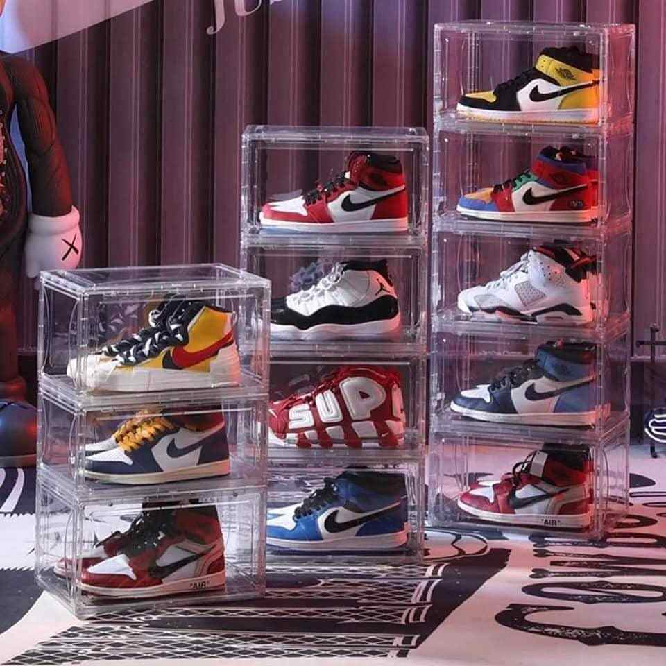 Wholesale Plexiglass Detachable Primum Stackable Drop front Acrylic Shoe Box Slide Out Nike Shoes Acrylic Shoe Box