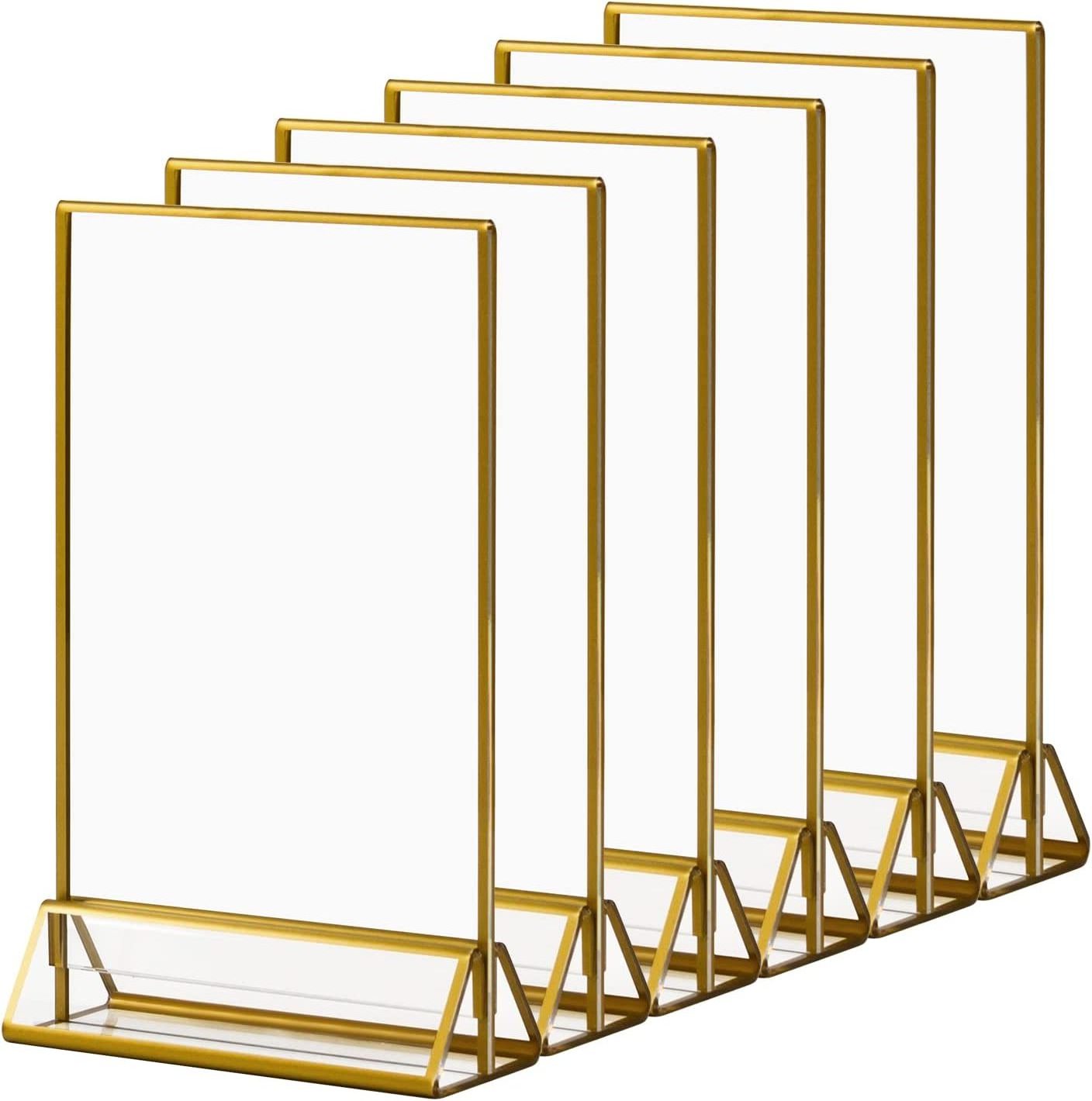 Acrylic Sign Holders Gold Border 4x6 Gold Clear Picture Frames Vertical Stand Double Sided Menu Holder Display for Wedding Table