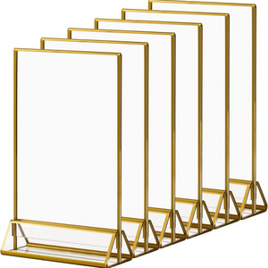 Acrylic Sign Holders Gold Border 4x6 Gold Clear Picture Frames Vertical Stand Double Sided Menu Holder Display for Wedding Table