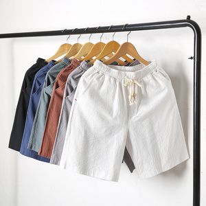 Casual mens summer shorts blank plain shorts mens cotton and linen shorts custom