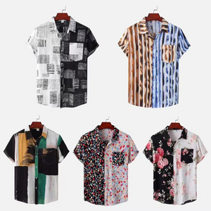 Splicing color one chest pocket short sleeve mens shirt best beach hawaiian print shirts for men