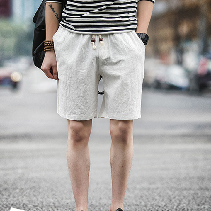 Casual mens summer shorts blank plain shorts mens cotton and linen shorts custom