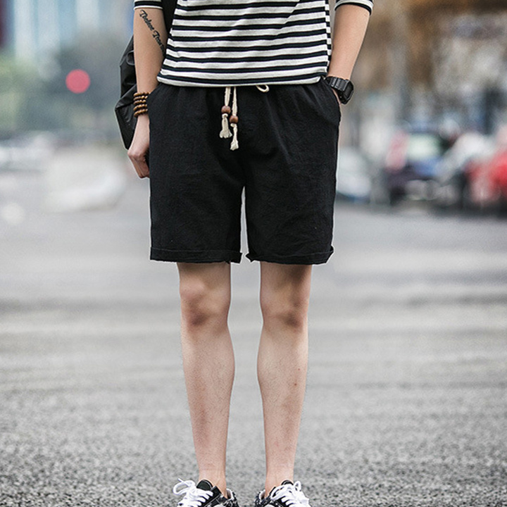 Casual mens summer shorts blank plain shorts mens cotton and linen shorts custom