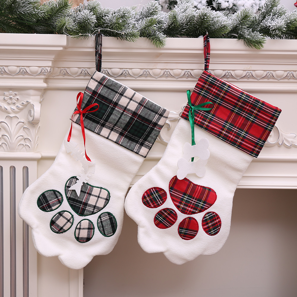 Hot Sell Stocking Luxury Plush Buffalo Black White Red plaid Vintage Custom Dog Cat Pet Christmas 2021 Stocking