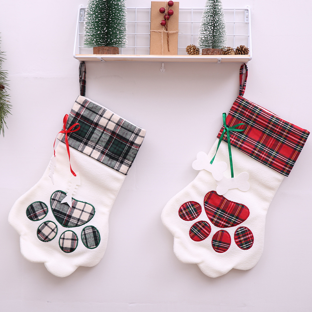 Hot Sell Stocking Luxury Plush Buffalo Black White Red plaid Vintage Custom Dog Cat Pet Christmas 2021 Stocking