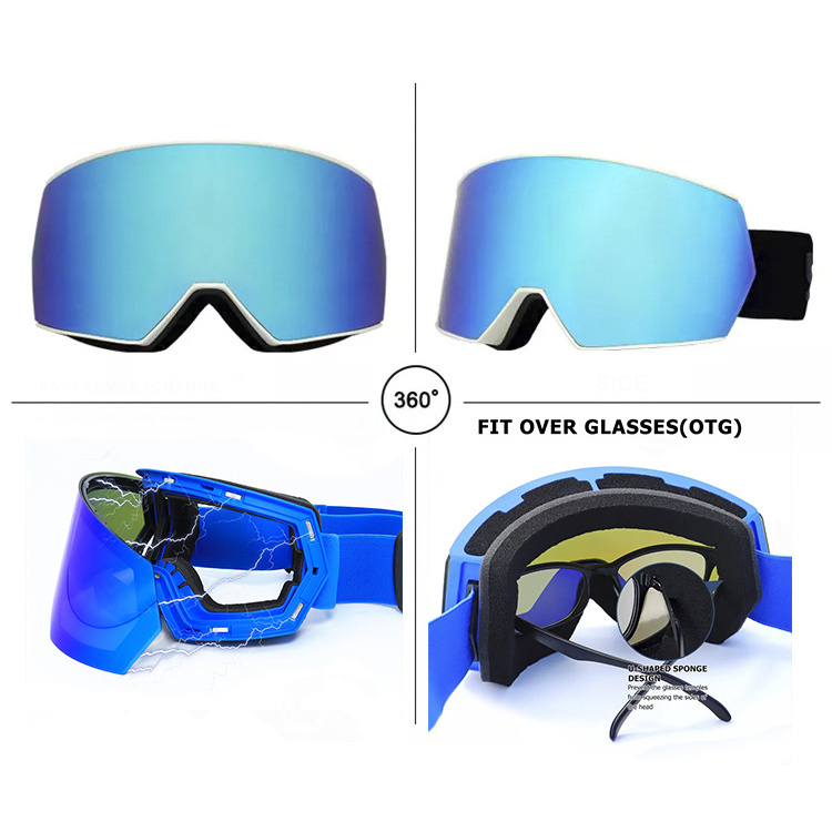 Custom Made CE Ski Glasses Magnetic Frameless UV HD Cylinder Super Magnetic Antifog Ski Goggles