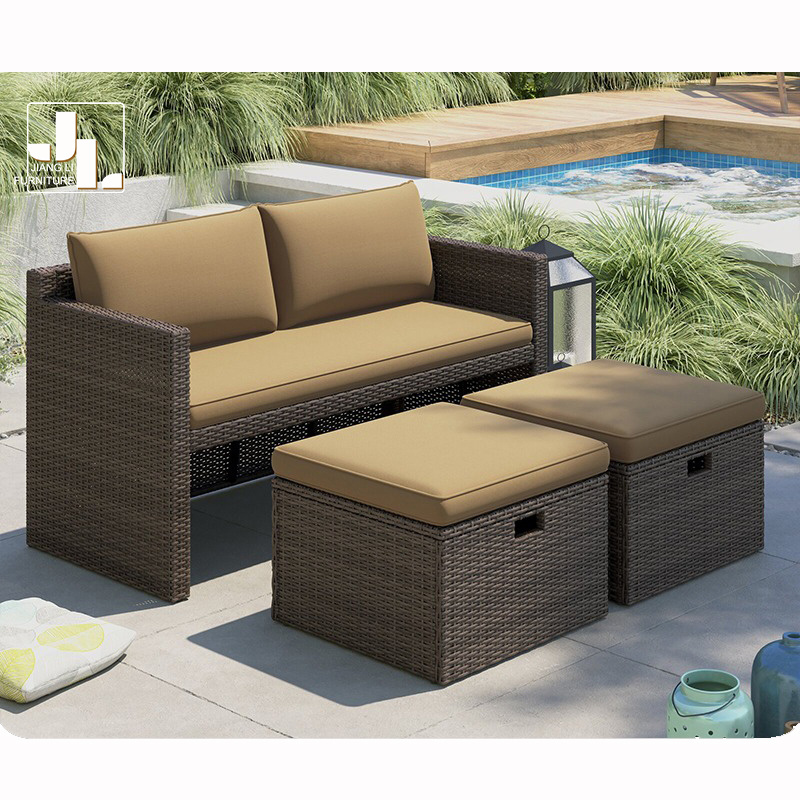 Outdoor Weave Rattan Simple Leisure Sofa And Table Furniture Set Garden Patio Balcony Sofa With Storage Function