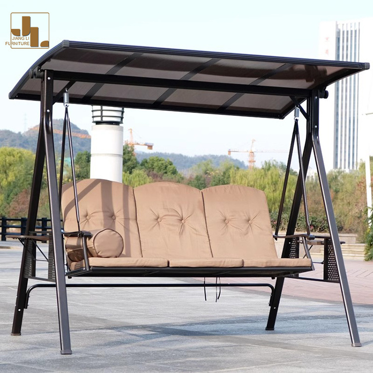 Garden Swing Outdoor Metal Frame With Fabric Three Seater Chair Pool Beach Hotel Villa Terrace Balcony Hanging Chair Furniture