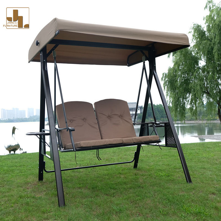 Garden Swing Outdoor Metal Frame With Fabric Three Seater Chair Pool Beach Hotel Villa Terrace Balcony Hanging Chair Furniture